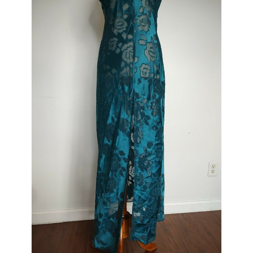 Victoria's Secret Slip Long Nightgown Size S Green Burnout Sheer Gold Label VTG - Picture 6 of 12